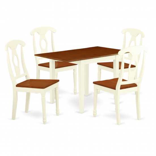 5Pc Dinette Set, Small Table, 4 Chairs, Asian Hardwood Seat, Buttermilk-Cherry