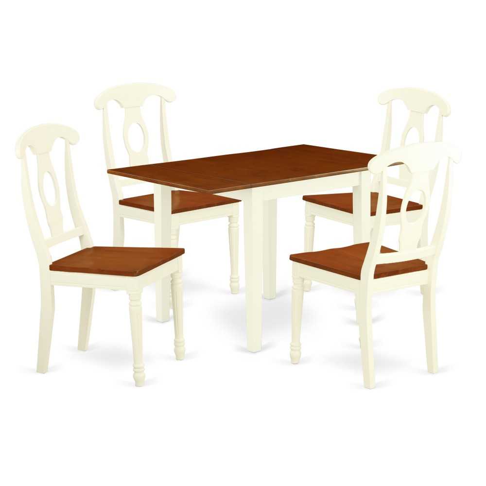 5Pc Dinette Set, Small Table, 4 Chairs, Asian Hardwood Seat, Buttermilk-Cherry