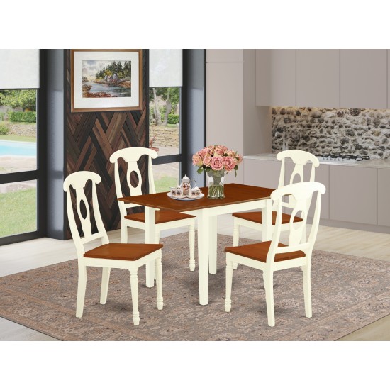 5Pc Dinette Set, Small Table, 4 Chairs, Asian Hardwood Seat, Buttermilk-Cherry