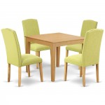 5Pc Square 36" Table And Four Parson Chair, Oak Leg And Linen Fabric Limelight