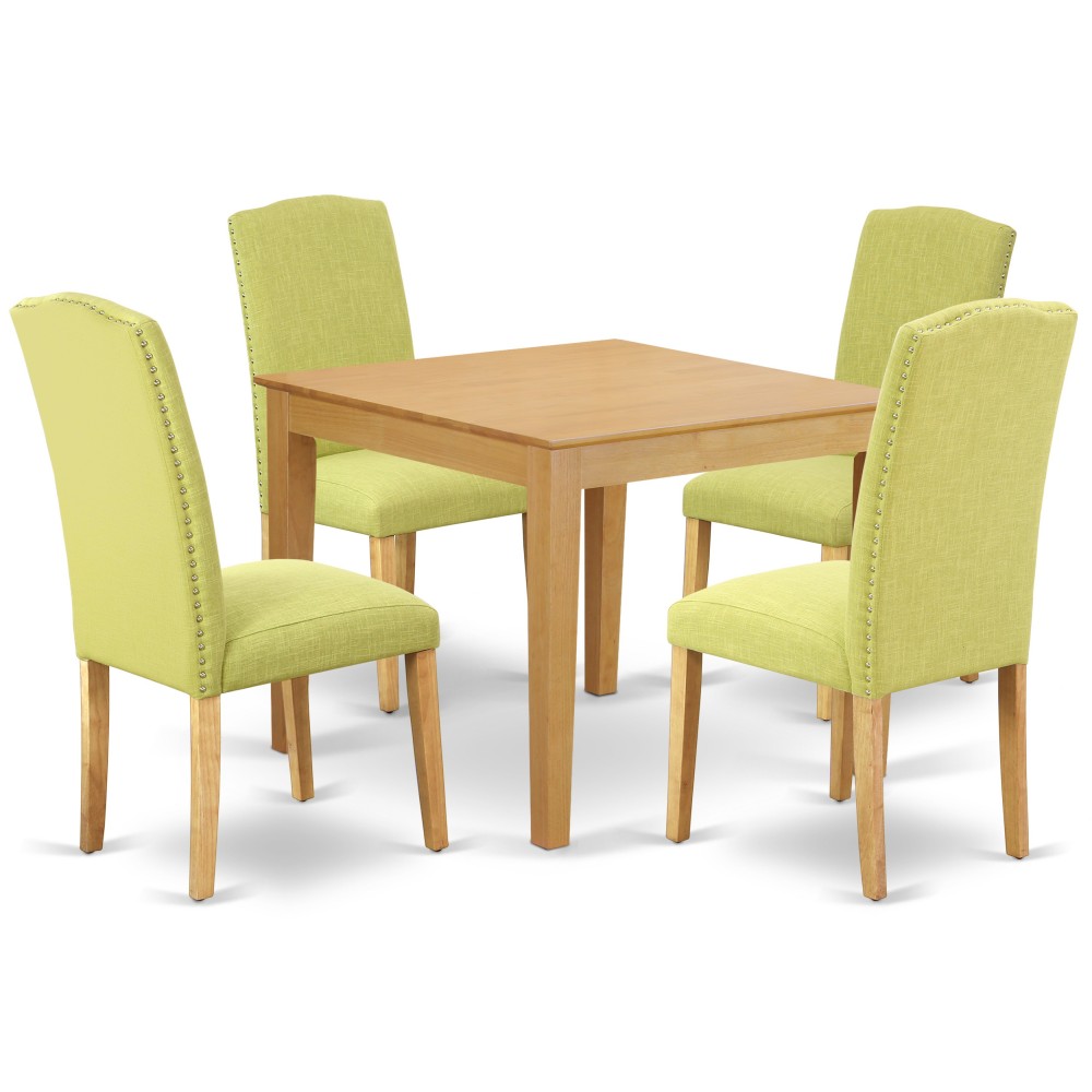 5Pc Square 36" Table And Four Parson Chair, Oak Leg And Linen Fabric Limelight