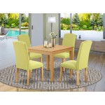 5Pc Square 36" Table And Four Parson Chair, Oak Leg And Linen Fabric Limelight