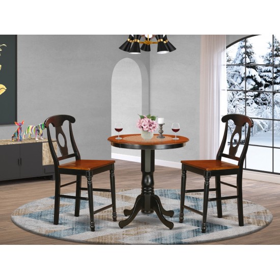 3 Pc Dining Counter Height Set-Pub Table And 2 Dining Chairs, Black & Cherry