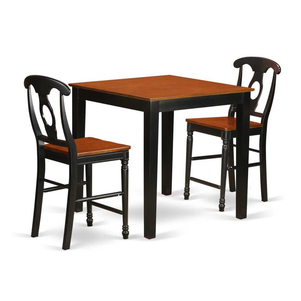 3 Pc Counter Height Dining Set, Counter Height Table, 2 Counter Height Stool, Black & Cherry