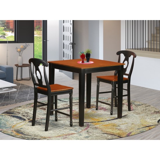 3 Pc Counter Height Dining Set, Counter Height Table, 2 Counter Height Stool, Black & Cherry