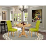 3Pc Rounded 36" Dining Table, 2 Parson Chair, Oak Leg, Pu Leather Color Autumn Green