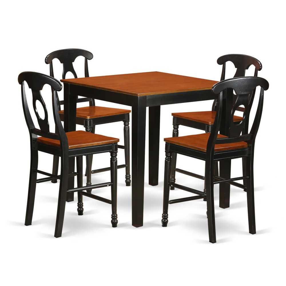 5 Pc Dining Counter Height Set-Pub Table And 4 Dining Chairs, Black & Cherry