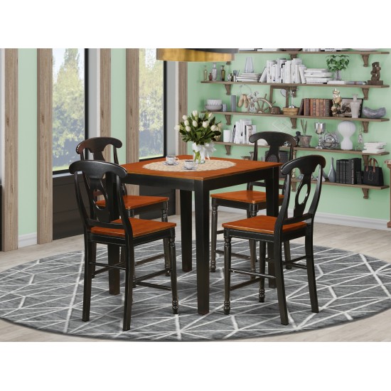 5 Pc Dining Counter Height Set-Pub Table And 4 Dining Chairs, Black & Cherry