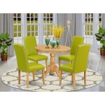 5Pc Round 36" Table, 4 Parson Chair, Oak Leg, Pu Leather Color Autumn Green