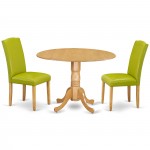 3Pc Round 42" Kitchen Table, Two 9-Inch Drop Leaves, Pair Of Parson Chair, Oak Leg, Pu Leather Color Autumn Green