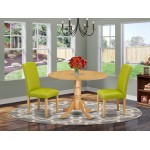 3Pc Round 42" Kitchen Table, Two 9-Inch Drop Leaves, Pair Of Parson Chair, Oak Leg, Pu Leather Color Autumn Green