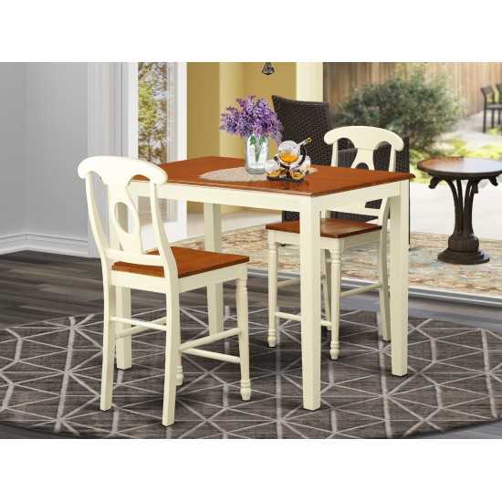 3 Pc Dining Counter Height Set, Table, 2 Counter Height Chairs, Buttermilk & Cherry