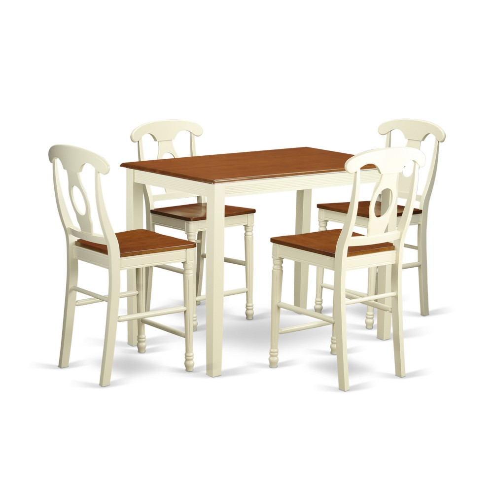 5 Pc Counter Height Dining Set-Pub Table, 4 Kitchen Bar Stool, Buttermilk & Cherry