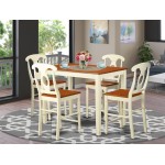 5 Pc Counter Height Dining Set-Pub Table, 4 Kitchen Bar Stool, Buttermilk & Cherry