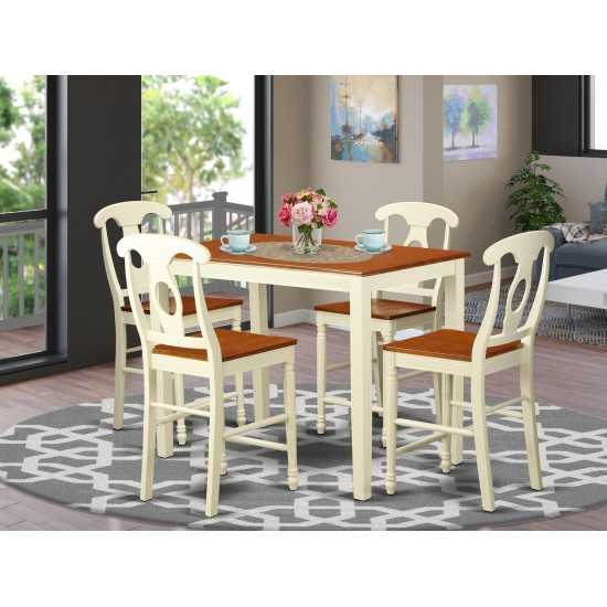 5 Pc Counter Height Dining Set-Pub Table, 4 Kitchen Bar Stool, Buttermilk & Cherry