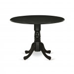 5Pc Dinette Set, Round Dining Table, 4 Dining Chairs, Light Sable Kitchen Chairs Seat, Rubber Wood Legs, Black