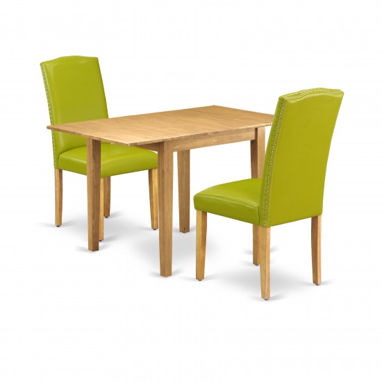 Dinette Set 3 Pcs, 2 Chairs For Dining Room, Dining Table, Oak Finish Hardwood, Autumn Green Color Pu Leather