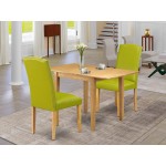 Dinette Set 3 Pcs, 2 Chairs For Dining Room, Dining Table, Oak Finish Hardwood, Autumn Green Color Pu Leather