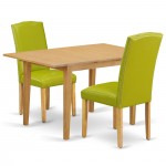 3Pc 42/53.5" Table, 12 In Butterfly Leaf, Pair Of Parson Chair, Oak Leg, Pu Leather Color Autumn Green