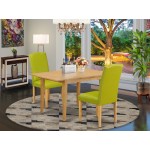 3Pc 42/53.5" Table, 12 In Butterfly Leaf, Pair Of Parson Chair, Oak Leg, Pu Leather Color Autumn Green