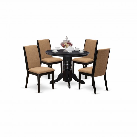 5Pc Kitchen Set4 Parson Chairs, Round Kitchen Table Hardwood Structure -High Back & Black Finish