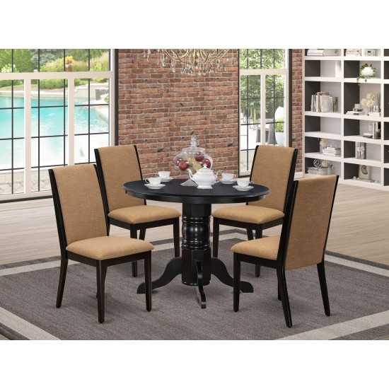 5Pc Kitchen Set4 Parson Chairs, Round Kitchen Table Hardwood Structure -High Back & Black Finish