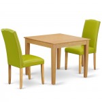 3Pc Square 36" Table, Pair Of Parson Chair, Oak Leg, Pu Leather Color Autumn Green