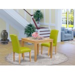 3Pc Square 36" Table, Pair Of Parson Chair, Oak Leg, Pu Leather Color Autumn Green