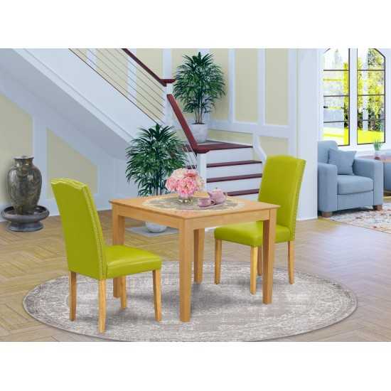 3Pc Square 36" Table, Pair Of Parson Chair, Oak Leg, Pu Leather Color Autumn Green