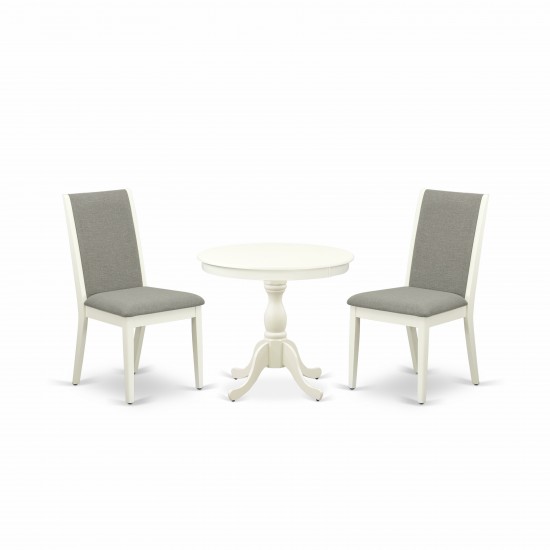 3 Pc Dining Set, 1 Wooden Table, 2 Shitake Kitchen Chairs, High Back, Linen White Finish