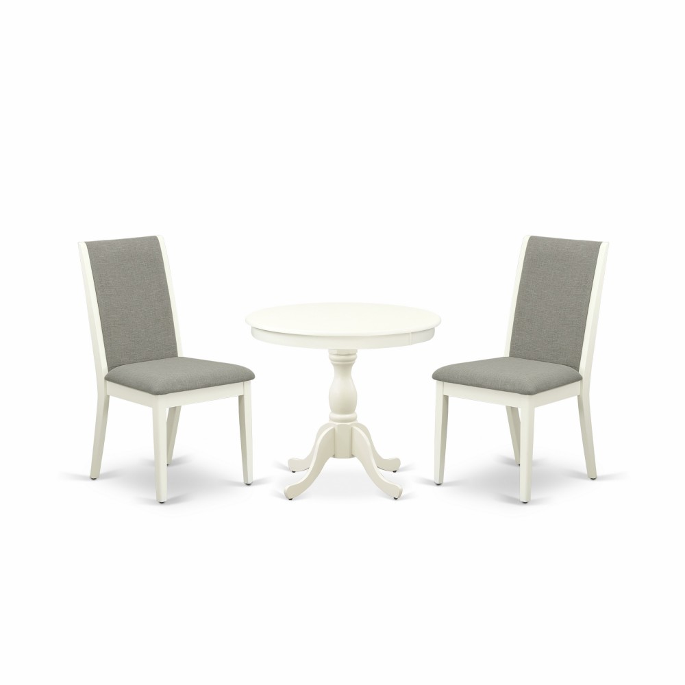 3 Pc Dining Set, 1 Wooden Table, 2 Shitake Kitchen Chairs, High Back, Linen White Finish