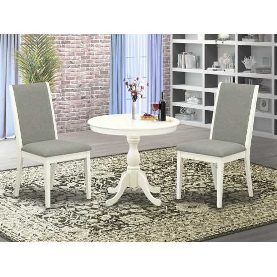 3 Pc Dining Set, 1 Wooden Table, 2 Shitake Kitchen Chairs, High Back, Linen White Finish