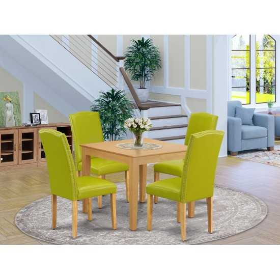 5Pc Square 36" Table, Four Parson Chair, Oak Leg, Pu Leather Color Autumn Green