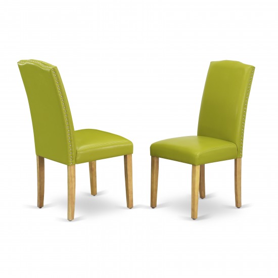 5Pc Square 36" Table, Four Parson Chair, Oak Leg, Pu Leather Color Autumn Green