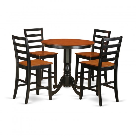 5 Pc Counter Height Dining Room Set-Pub Table, 4 Dining Chairs, Black & Cherry