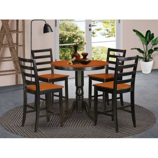 5 Pc Counter Height Dining Room Set-Pub Table, 4 Dining Chairs, Black & Cherry