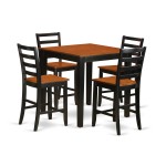 5 Pc Counter Height Pub Set, Counter Height Table, 4 Kitchen Dining Chairs, Black & Cherry