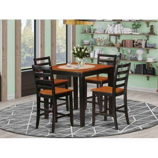 5 Pc Counter Height Pub Set, Counter Height Table, 4 Kitchen Dining Chairs, Black & Cherry