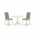 3Pc Wooden Dining Set, 1 Drop Leaves Table, 2 Shitake Upholstered Chair, High Back, Linen White Finish