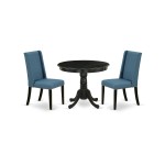 3Pc Kitchen Dinette Set, Round Dining Table, 2 Dining Chairs, Black