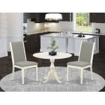 3Pc Wooden Dining Set, 1 Drop Leaves Table, 2 Shitake Upholstered Chair, High Back, Linen White Finish