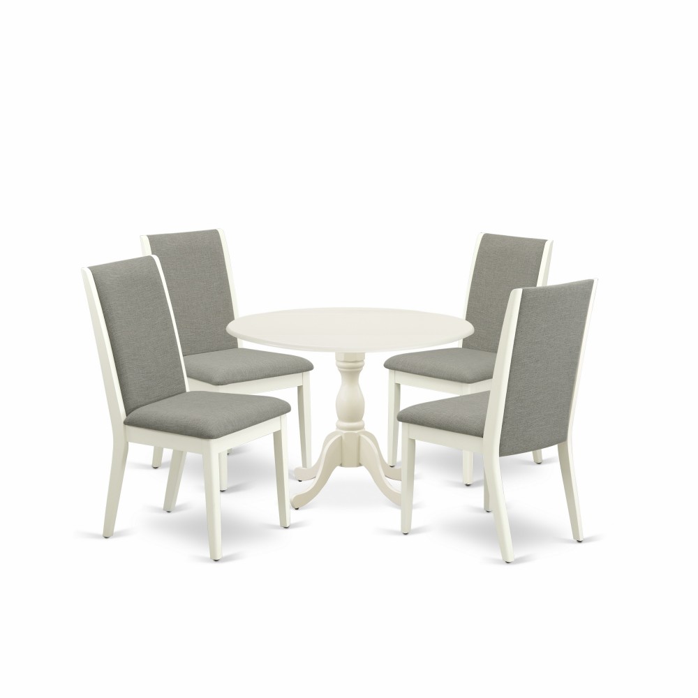 5 Pc Dining Set, 1 Drop Leaves Table, 4 Shitake Chairs, High Back, Linen White Finish