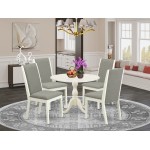 5 Pc Dining Set, 1 Drop Leaves Table, 4 Shitake Chairs, High Back, Linen White Finish