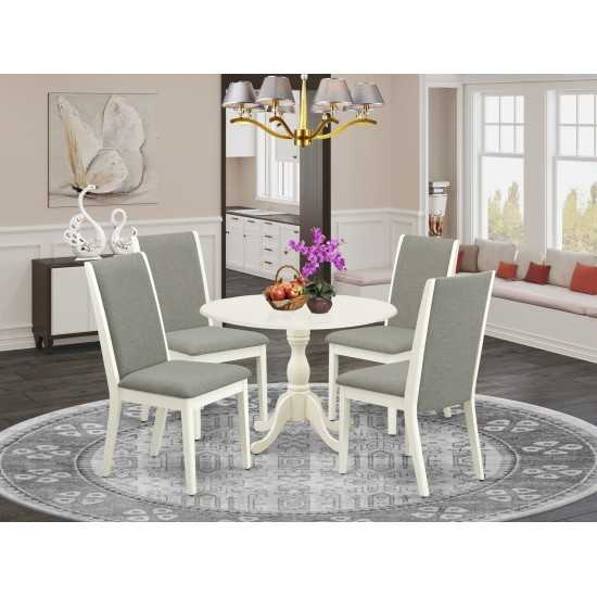 5 Pc Dining Set, 1 Drop Leaves Table, 4 Shitake Chairs, High Back, Linen White Finish