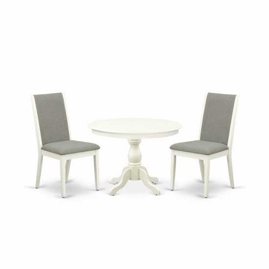 3 Pc Dining Set, Linen White Round Table, 2 Shitake Chairs, High Back, Linen White Finish