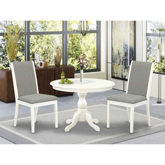 3 Pc Dining Set, Linen White Round Table, 2 Shitake Chairs, High Back, Linen White Finish