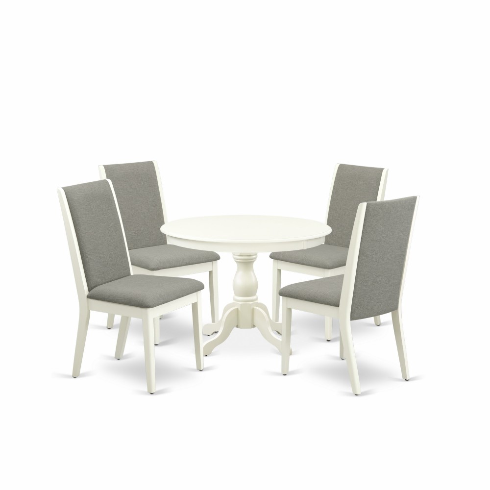 5 Pc Dining Set, Linen White Breakfast Table, 4 Shitake Chairs, High Back, Linen White Finish