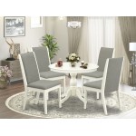 5 Pc Dining Set, Linen White Breakfast Table, 4 Shitake Chairs, High Back, Linen White Finish