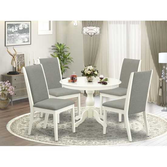 5 Pc Dining Set, Linen White Breakfast Table, 4 Shitake Chairs, High Back, Linen White Finish