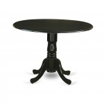 3Pc Dining Set, Round Wood Table, 2 Chairs, Mineral Blue Chairs Seat, Black Rubber Wood Legs, Black